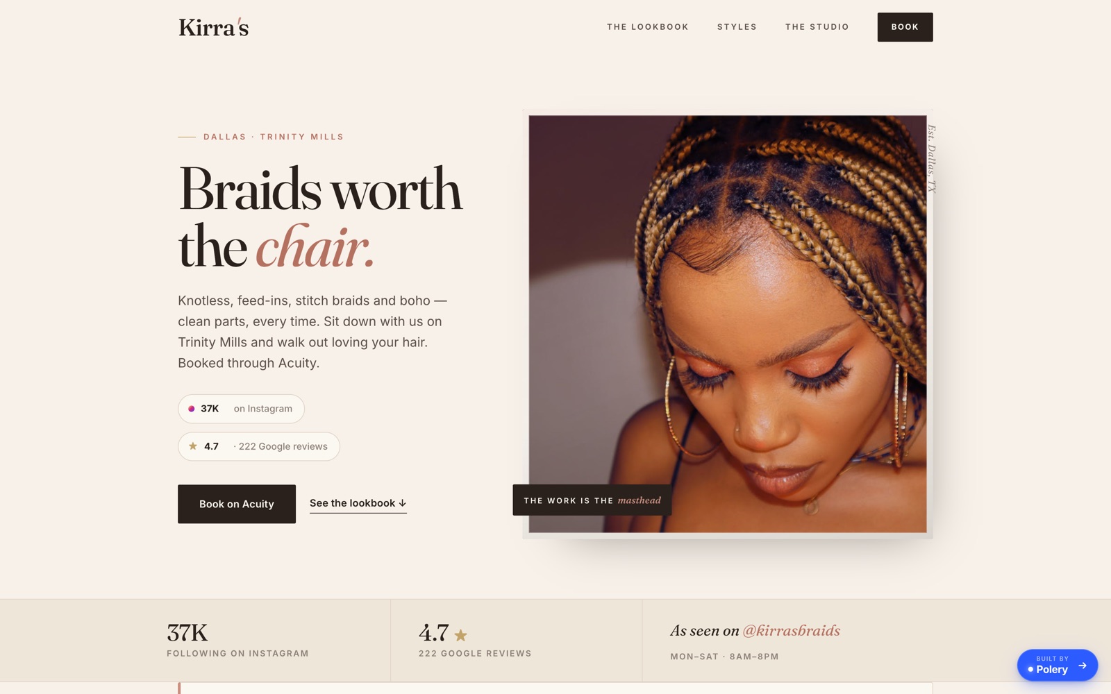 Kirra's Braids rebuilt landing page
