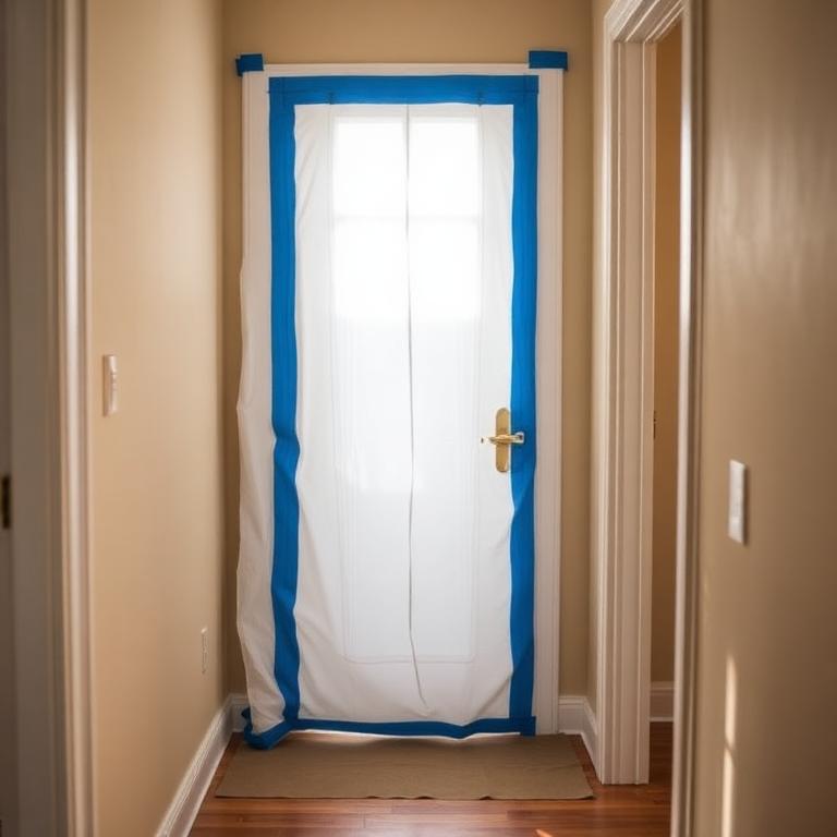Dust-containment zip wall sealing a bathroom doorway during a remodel