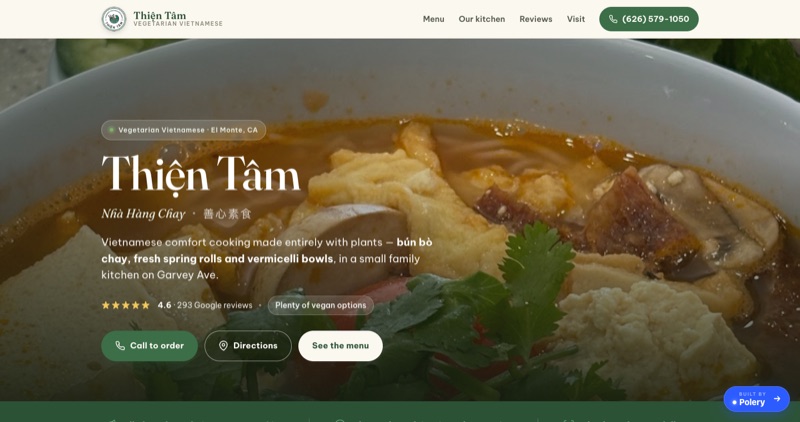 Thien Tam Vegetarian Restaurant rebuilt landing page