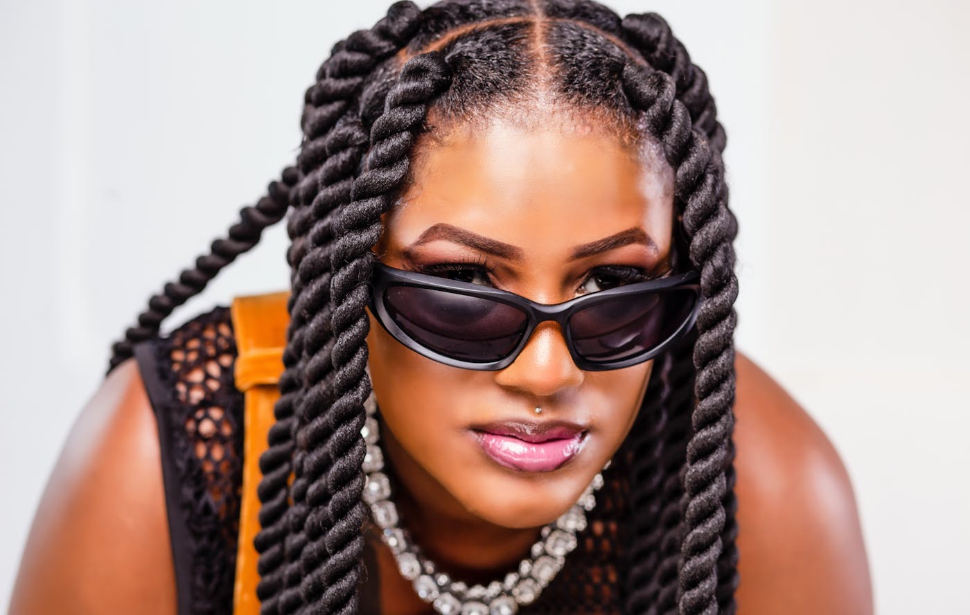 Chunky Senegalese rope twists with sunglasses