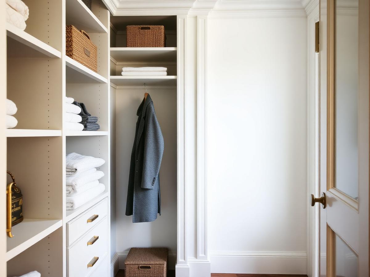 Built-in closet with brass hardware