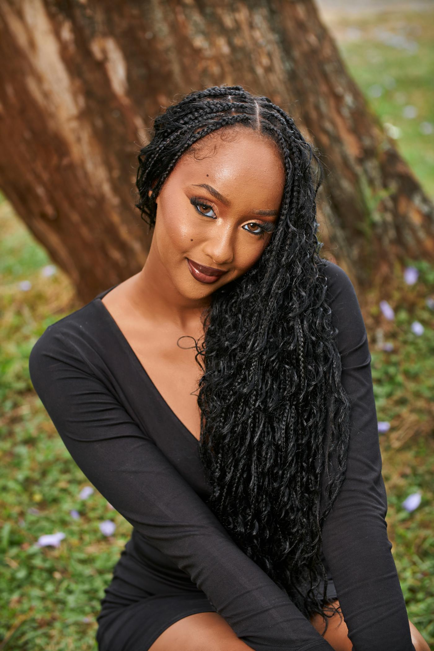 Boho goddess braids with soft curled ends