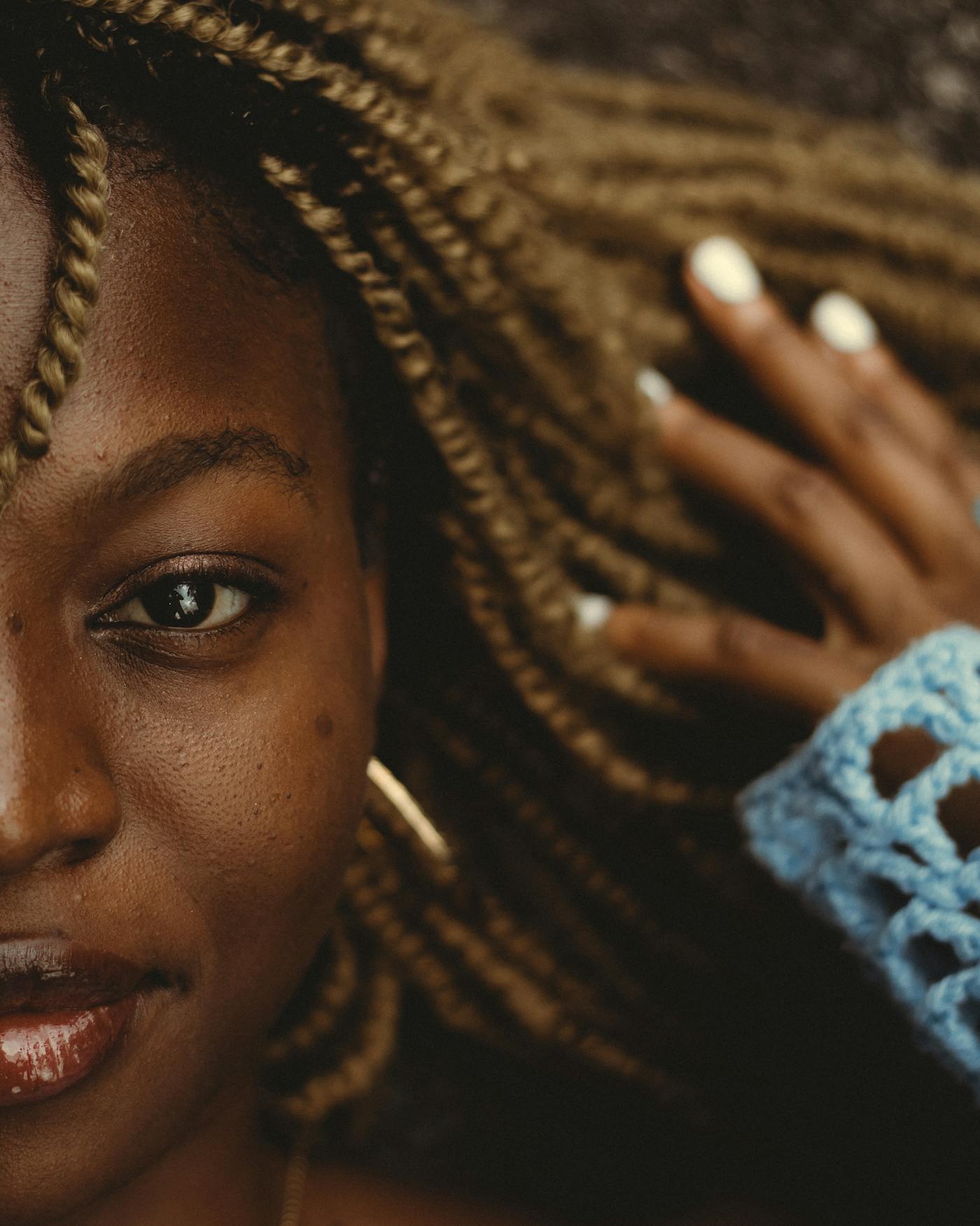Close detail of crochet braids
