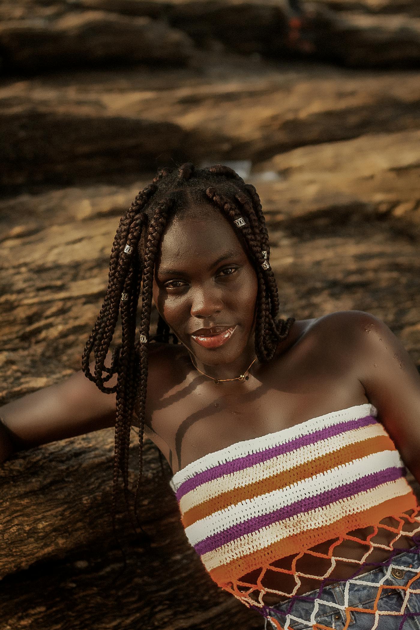 Boho Fulani braids finished with gold cuffs