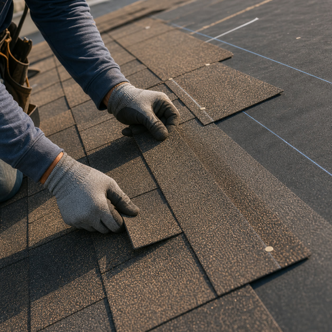 Detail of new shingles being installed